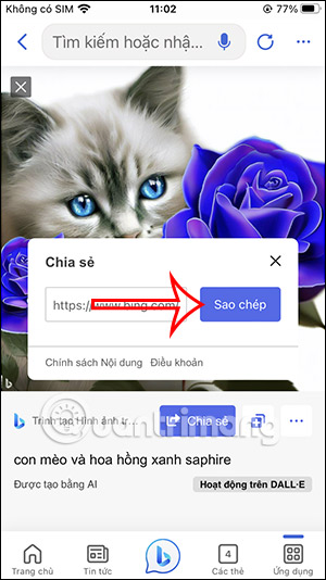 Link chia sẻ ảnh trên Bing AI