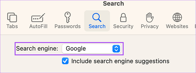 Search engine on Safari macOS