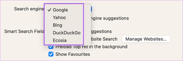 Change search engine on Safari macOS