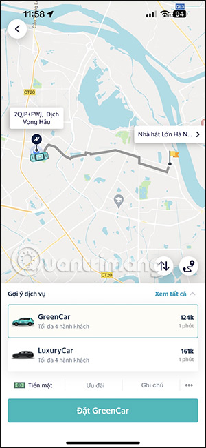 Đặt xe trên Taxi Xanh SM