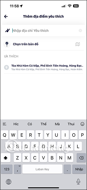 Nhập tên địa điểm trên Taxi Xanh SM