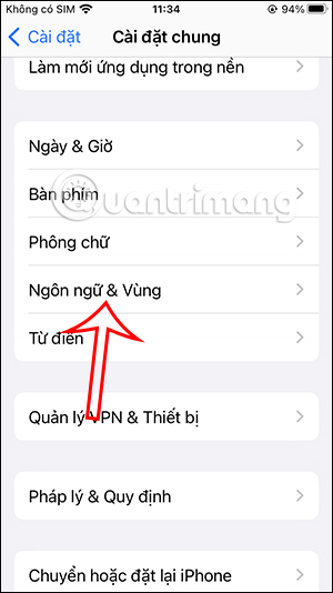 Ngôn ngữ & Vùng trên iPhone