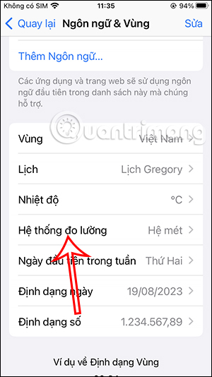 Hệ thống đo lường trên iPhone