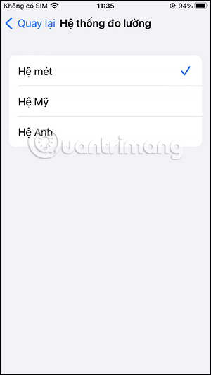 Giao diện chọn đơn vị đo lường Apple Maps