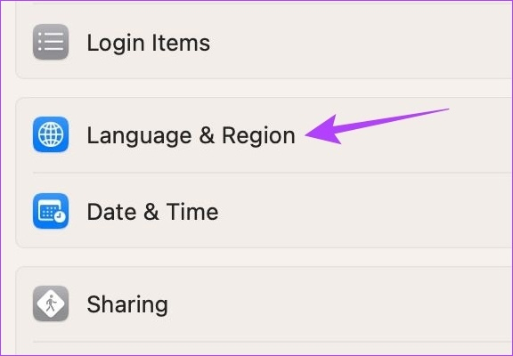 Chọn Language & Region trên Mac