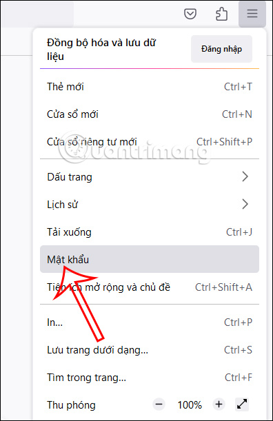 Mật khẩu trên Firefox