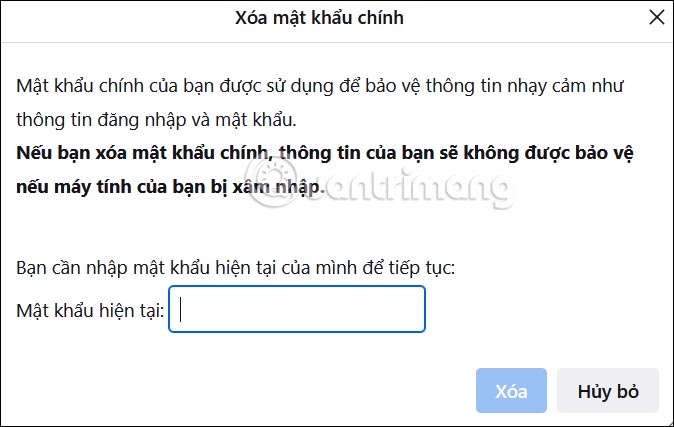 Xóa mật khẩu chính mới trên Firefox