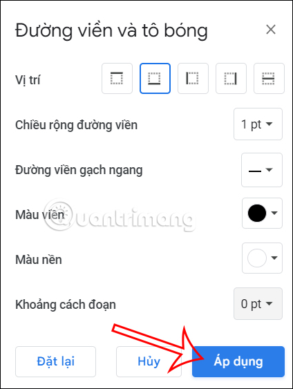 Tạo đường kẻ ngang Google Docs
