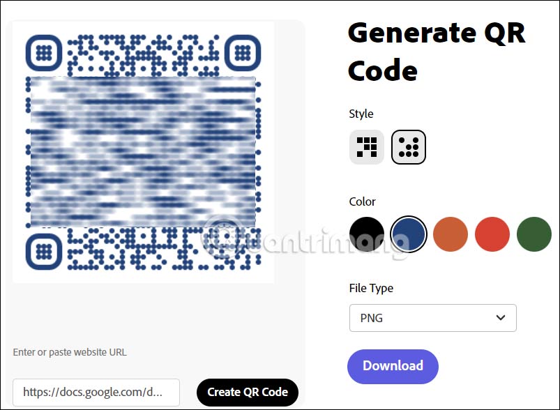 Tạo mã QR trên Adobe QR Code Generator