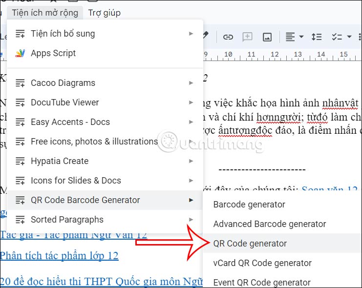 Tạo mã QR trên QR Code Barcode Generator