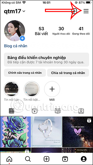 Tùy chọn tài khoản Instagram