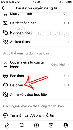 Đã chặn trên Instagram