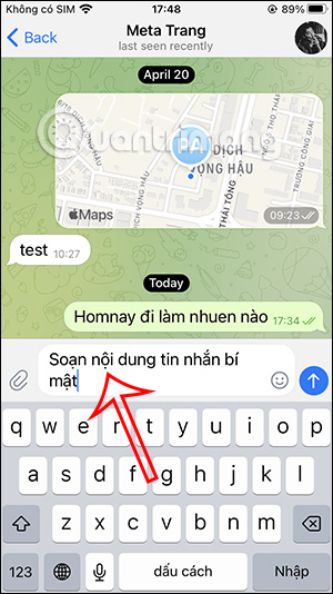 Nhập nội dung tin nhắn Telegram