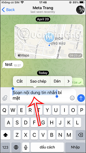 Chọn nội dung tin nhắn muốn ẩn