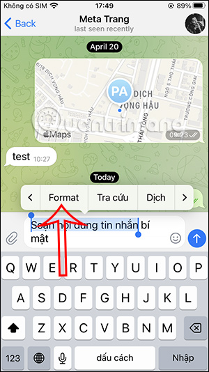 Chọn thẻ định dạng tin nhắn Telegram