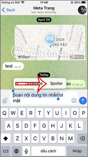 Chọn spoiler tin nhắn Telegram