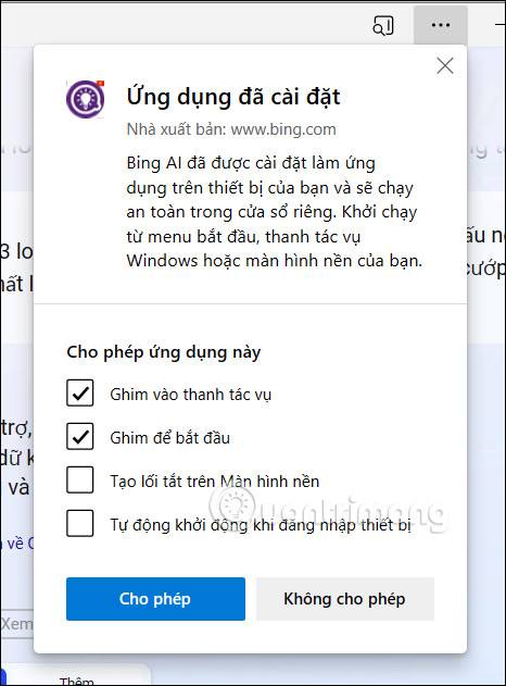 Quyền cho ứng dụng Bing Chat 