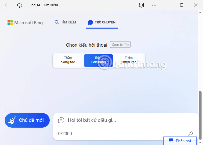 Giao diện Bing Chat 