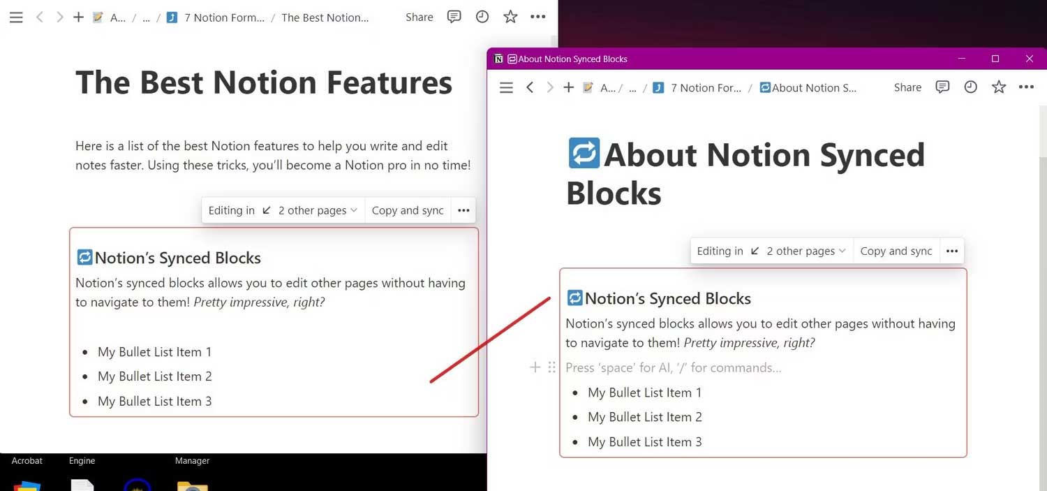 Dùng khối đồng bộ trên Notion