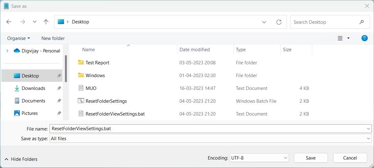Chạy file batch để reset Folder View Settings về mặc định