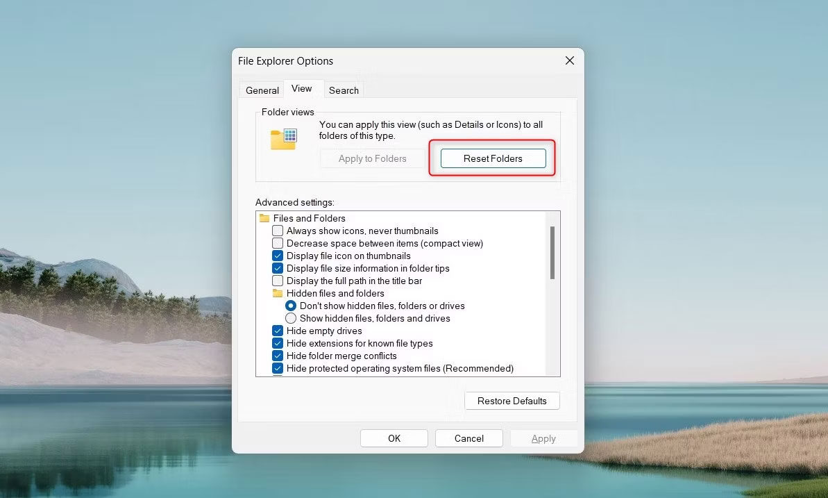Reset Folder View Settings về mặc định qua File Explorer