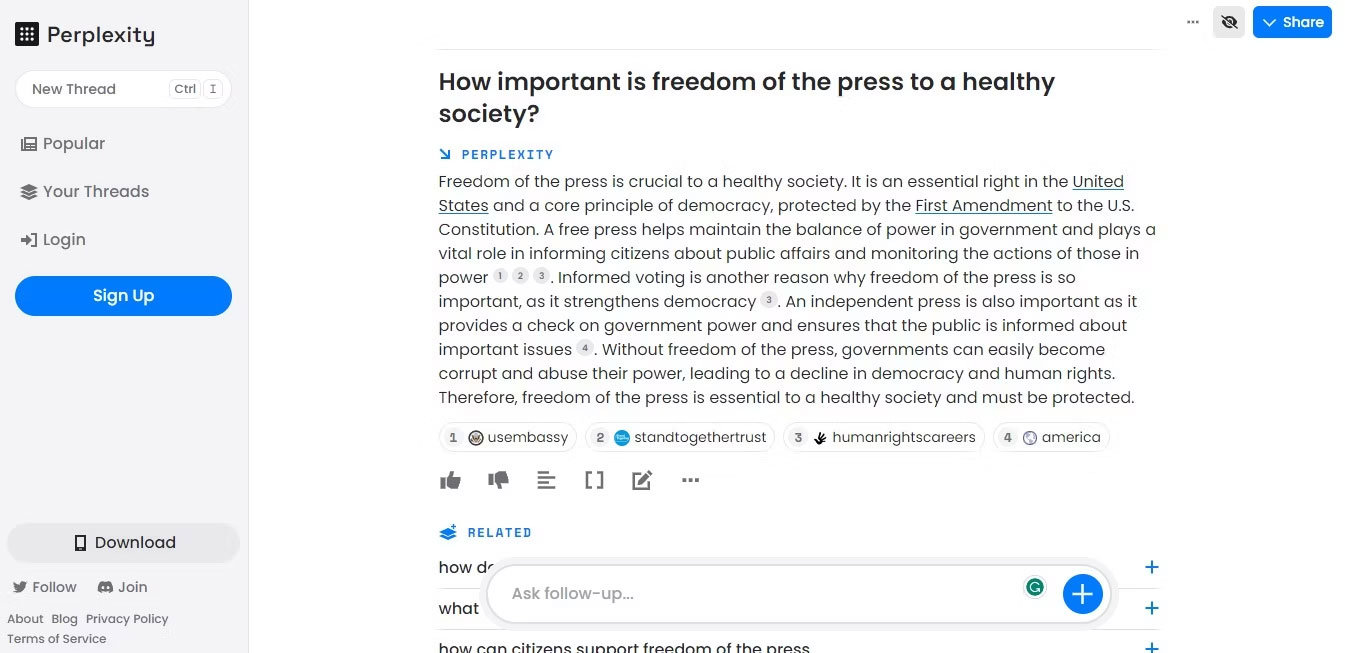 Phản hồi của Perplexity