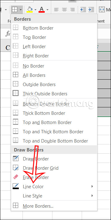 Chọn màu đường viền trong Excel 