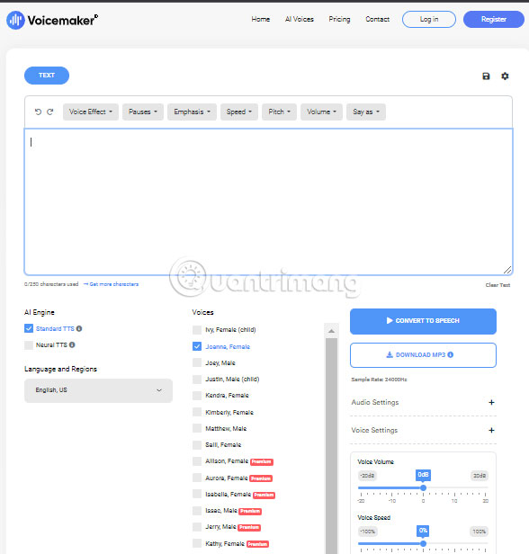 Giao diện Voicemaker