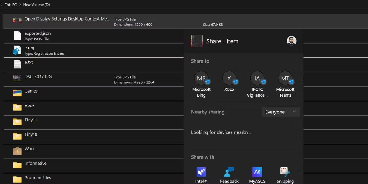 Cửa sổ Nearby Sharing trong File Explorer