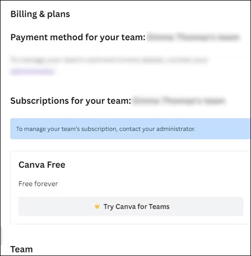 Hủy đăng ký gói Canva