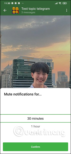 Chọn khoảng thời gian tắt âm thanh topic Telegram