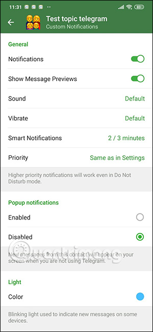 Chỉnh thông tin topic Telegram