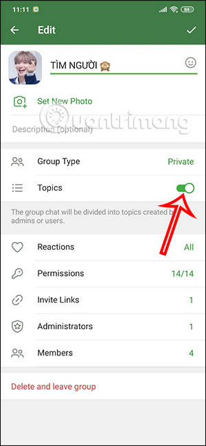 Bật topic nhóm Telegram