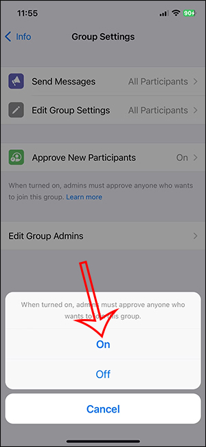 Bật xét duyệt vào nhóm WhatsApp