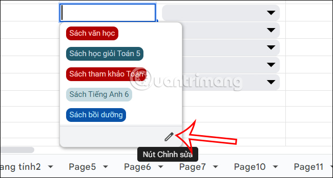 Chỉnh sửa trình đơn thả xuống Google Sheets