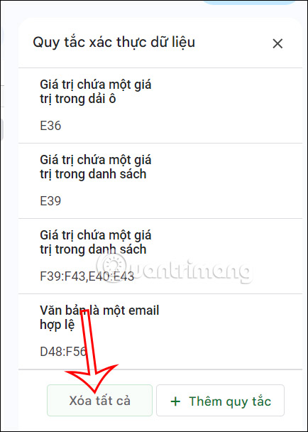 Xóa trình đơn thả xuống Google Sheets