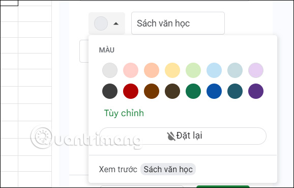 Nội dung trình đơn thả xuống trong Google Sheets
