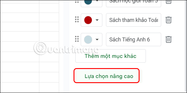 Lựa chọn nâng cao trong Google Sheets