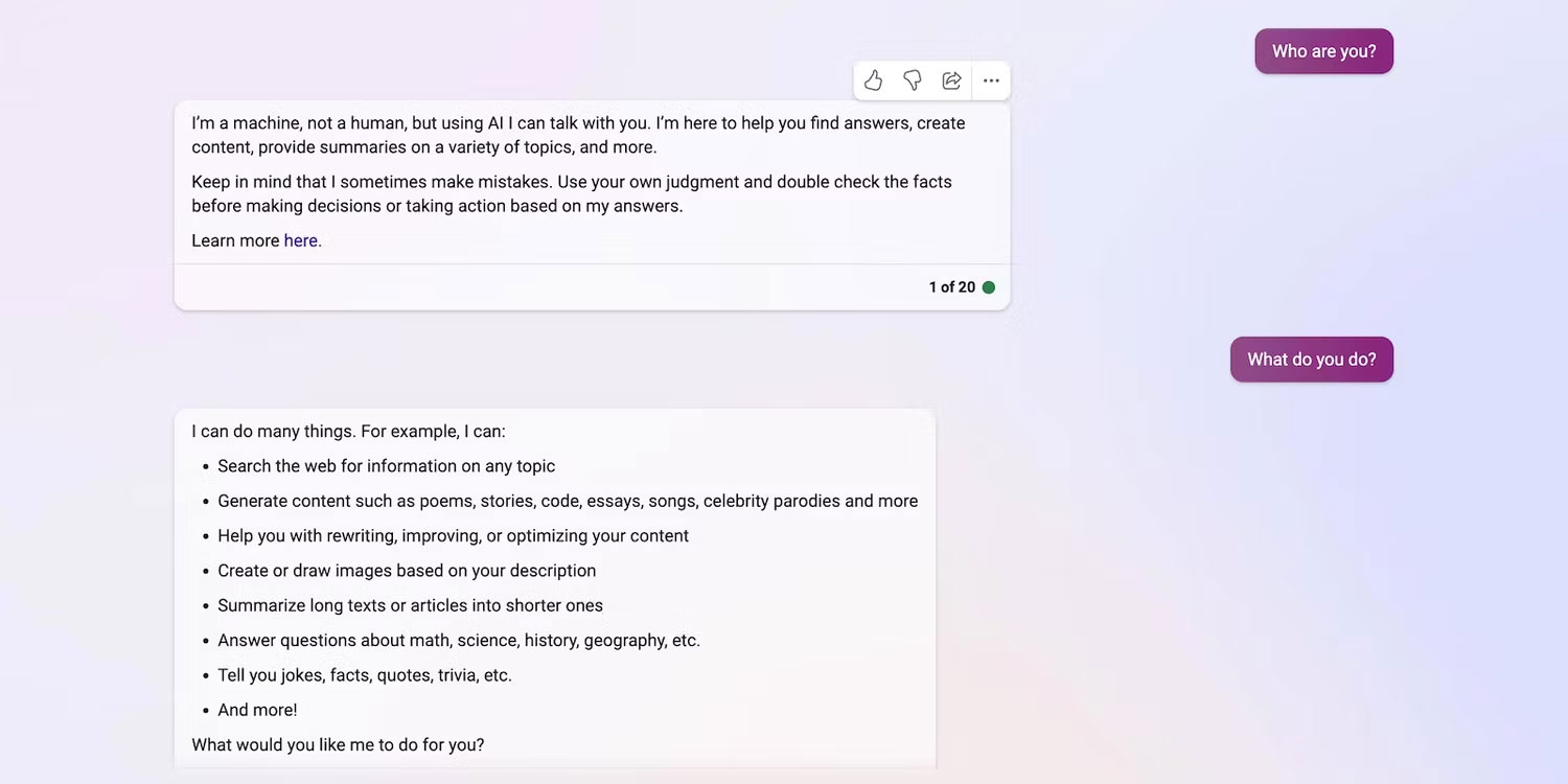 Yêu cầu Bing Chat nói về chính nó
