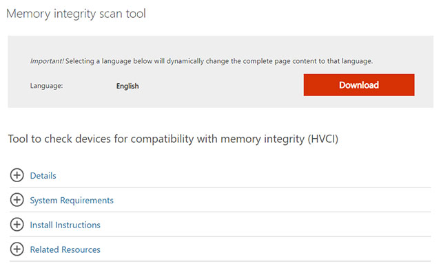 Microsoft phát hành công cụ kiểm tra tính tương thích toàn vẹn bộ nhớ/HVCI cho Windows 11, Windows 10