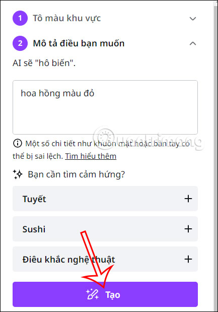 Mô tả nội dung muốn đổi trên Canva 