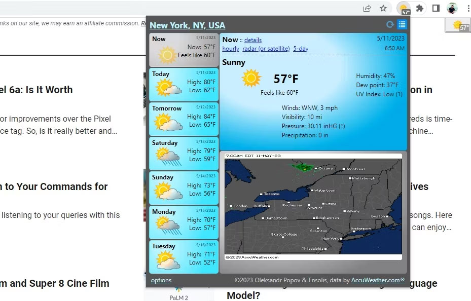 Kiểm tra thời tiết trên Forecastfox Chrome Extension