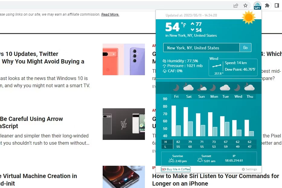 Kiểm tra thời tiết trên Weatherly Chrome Extension