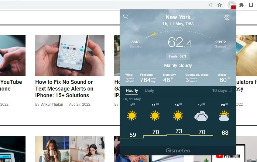 Kiểm tra thời tiết trên Gismeteo Chrome Extension
