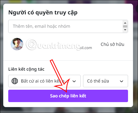 Sao chép liên kết thiết kế chia sẻ Canva
