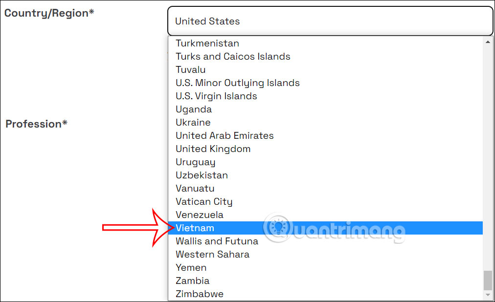 Chọn quốc gia đăng ký MusicLM