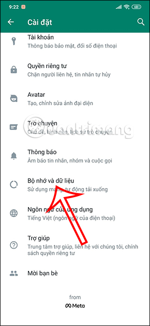 Chỉnh bộ nhớ và dữ liệu trên WhatsApp