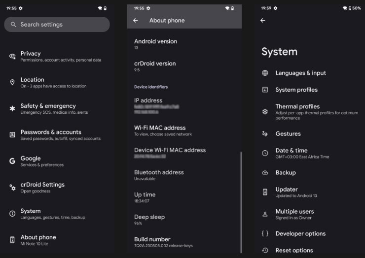Trang cài đặt hệ thống Android