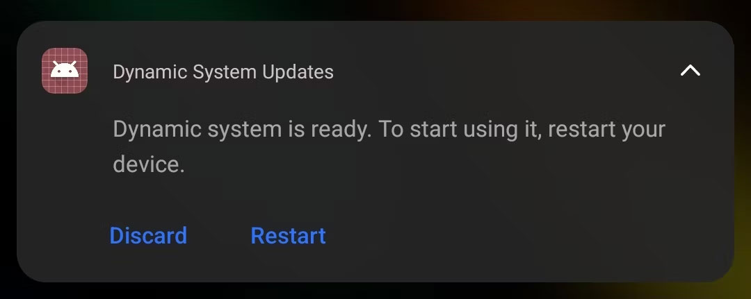 Thông báo đã cài đặt Android DSU