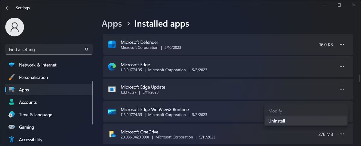 Gỡ cài đặt OneDrive trong Windows 11